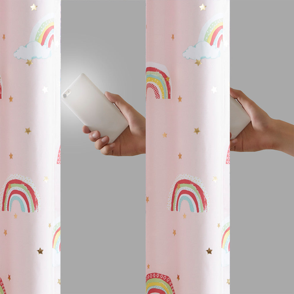 Mi Zone Kids Room Rainbow Curtains Total Blackout Window Panel,50" X 84", Pink