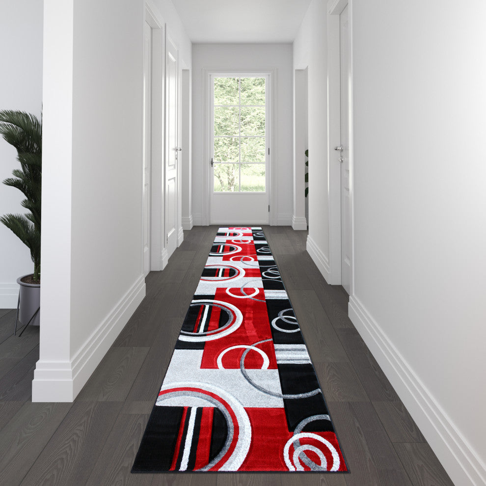 Athens Collection Runner 3' x 16' Red Abstract Area Rug