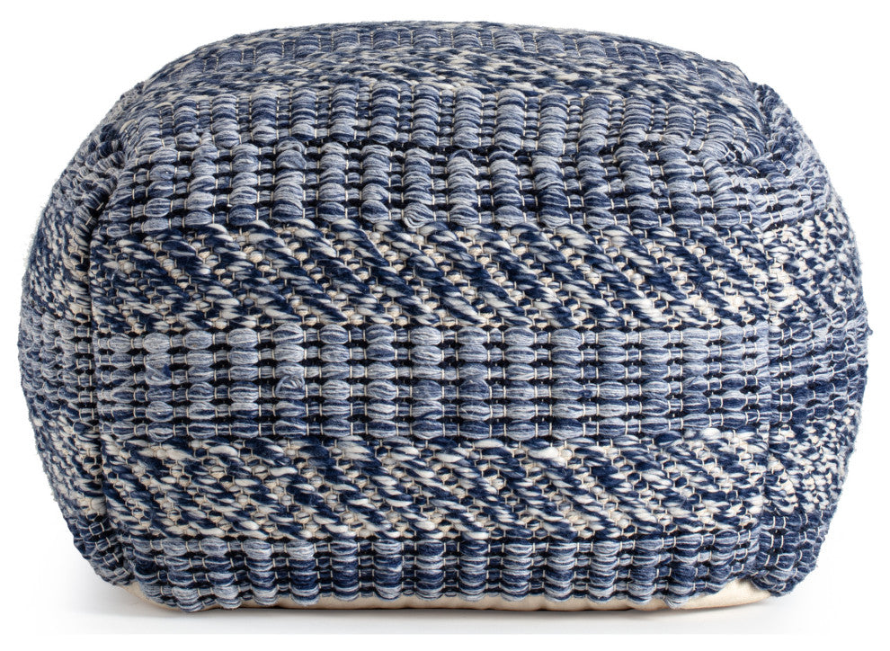 Navy Stripes 22" x 22" x 16" Navy and Ivory Pouf