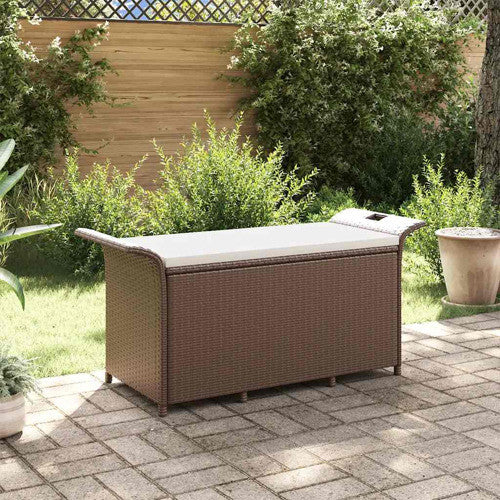 vidaXL Patio Storage Bench with Cushion, Ottoman Bench, 45.7-Inches Long, Brown