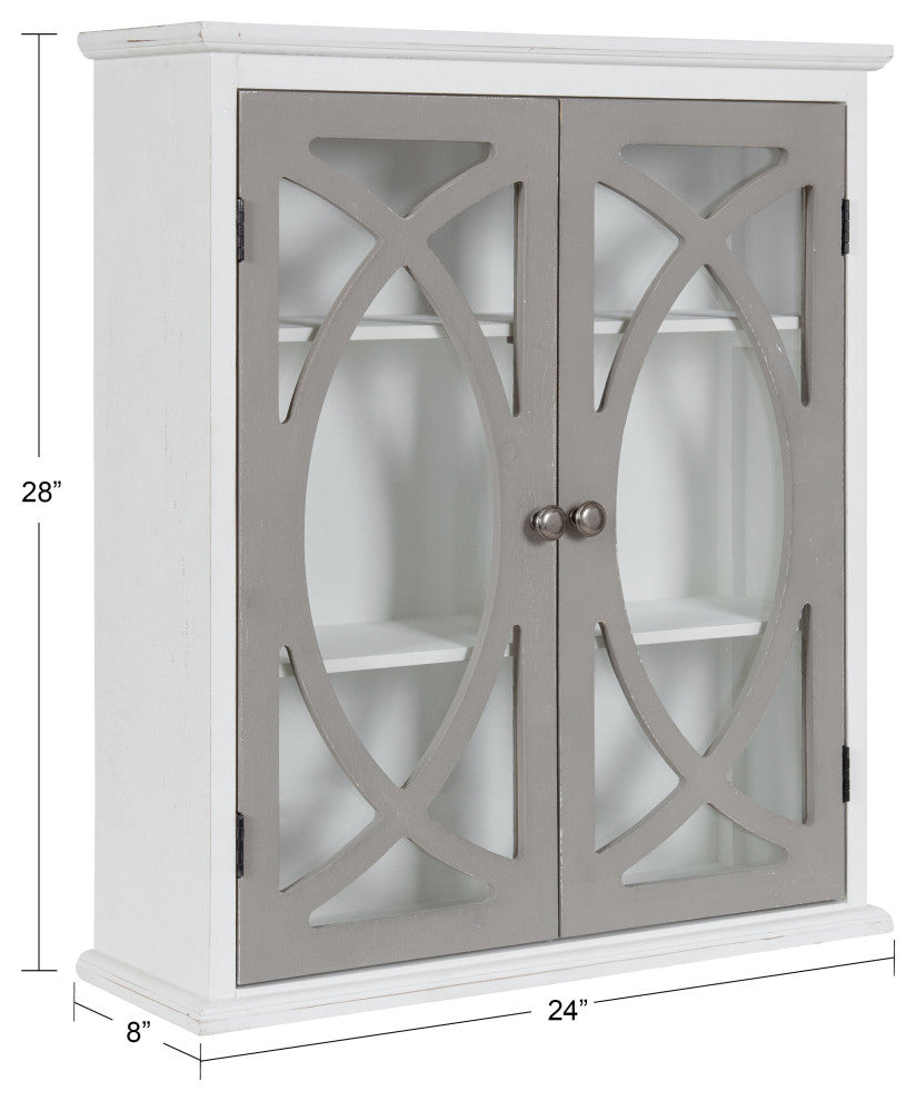 Quinlan Decorative Wood Wall Cabinet, White/Brown, 24x8x28