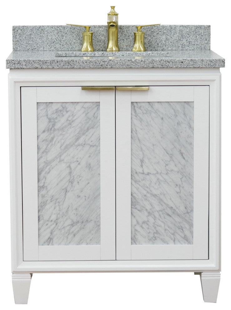 31" Single Sink Vanity, White Finish With Gray Granite With Rectangle Sink