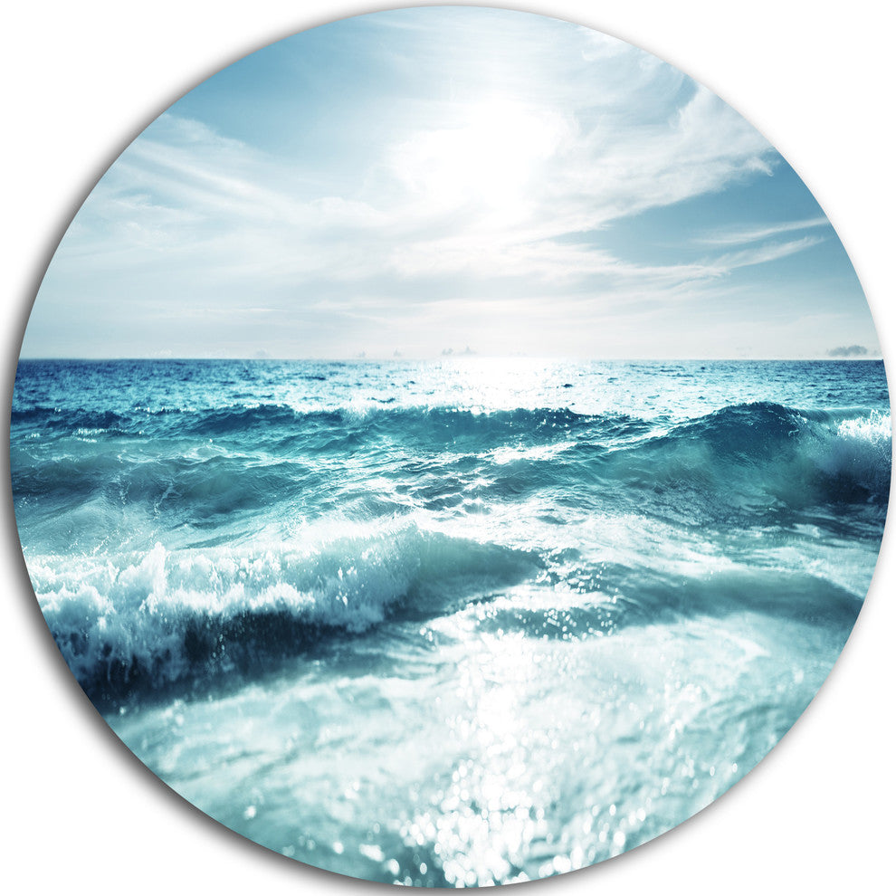 Seychelles Beach At Sunset, Seashore Round Metal Wall Art, 23"