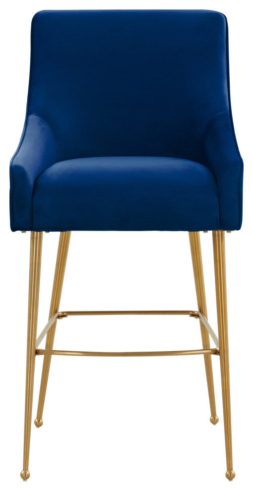 Beatrix Navy Velvet Counter Stool, Gold Legs