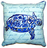 Betsy Drake Sea Turtle Blue Script Extra Large Zippered Pillow 22x22