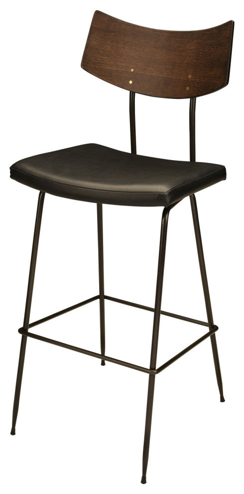Sol Seared Oak and Leather Stool, Black, Bar Height