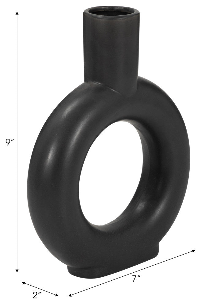Ceramic 9" Round Cut-Out Vase, Black