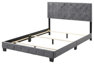 Glory Furniture Suffolk Velvet Upholstered Full Bed in Gray