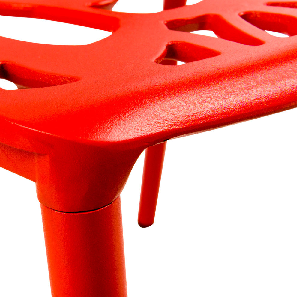 LeisureMod Devon Modern Outdoor Stackable Aluminum Dining Chair, Set of 4, Red