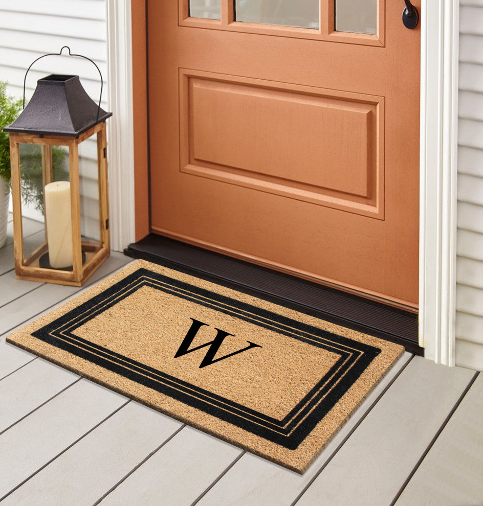 A1HC Natural Coir Monogrammed Triple Border Flock Durable Doormat, 18"x30", W