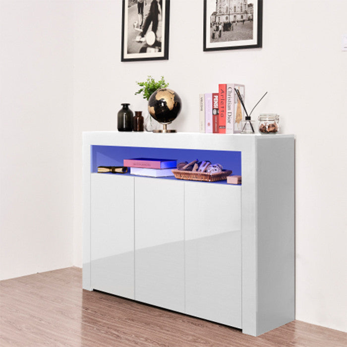 White High Gloss Sideboard Storage Cabinet modern wood TV stand with 3 doors