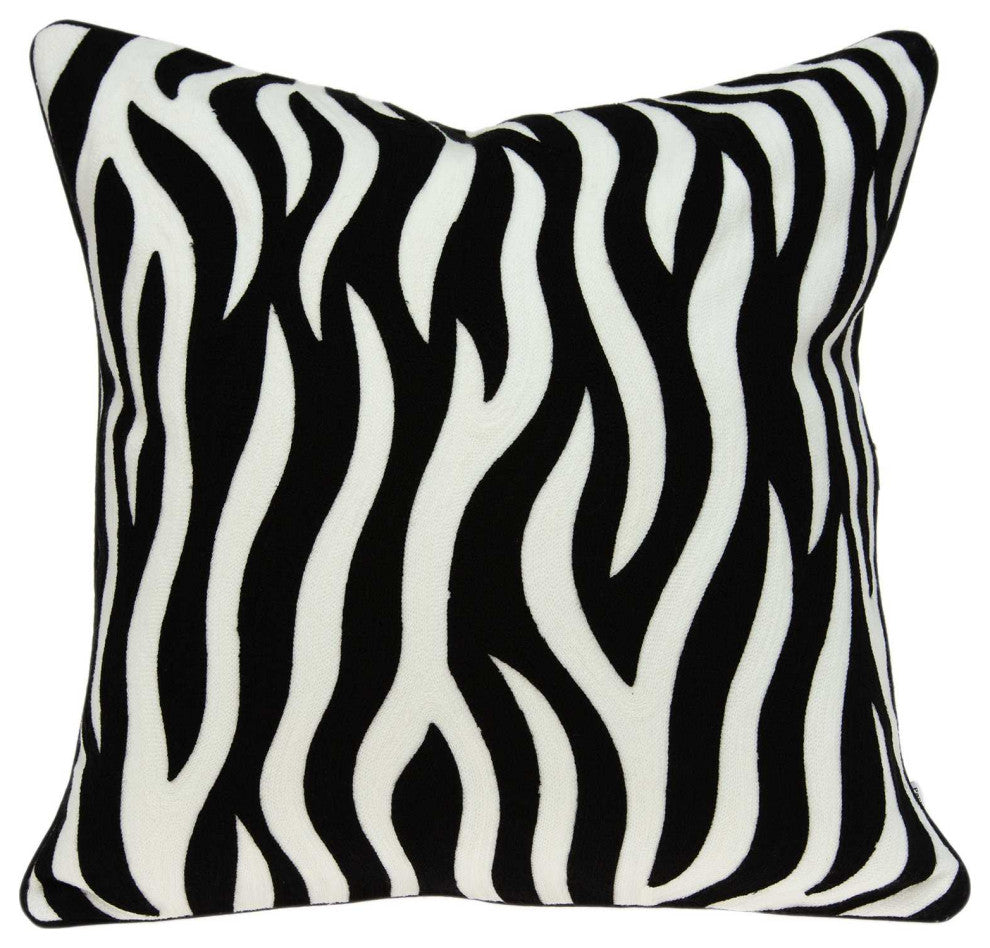 20" X 7" X 20" Transitional Black And White Zebra Pillow Cover With Down Insert