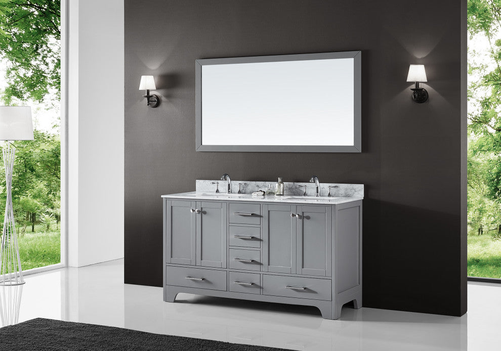 60" Double Sink Bathroom Vanity With Carrara Marble Top