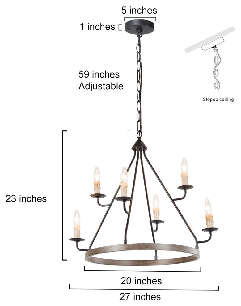 LNC Farmhouse Two-Tired 6-Light Black Wagon Wheel Chandelier