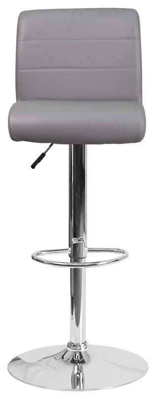 Contemporary Gray Vinyl Adjustable Barstool With Chrome Base