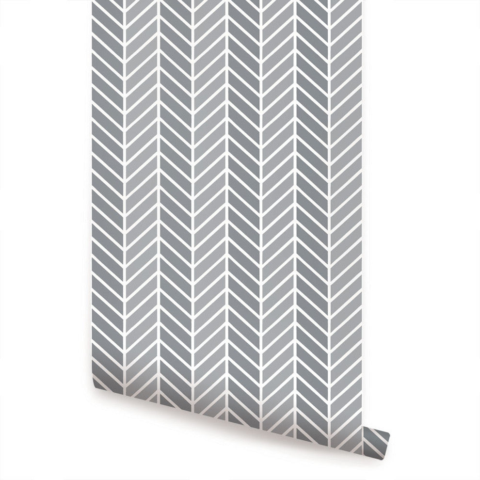 Herringbone Two Tone Peel and Stick Vinyl Wallpaper, Cool Gray, 24"w X 108"h