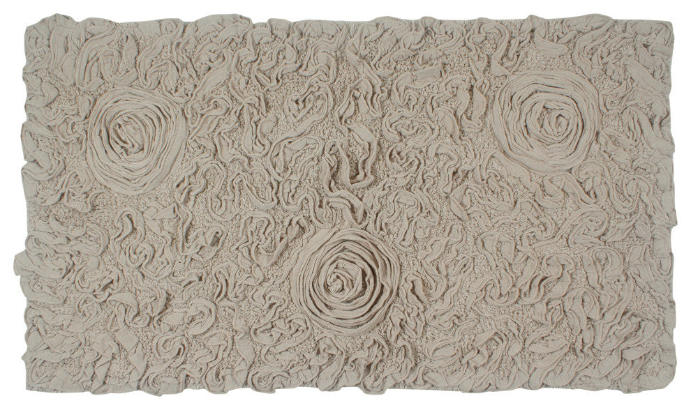 Bell Flower Collection Tufted Bath Rugs, 24"x40" Rectangle, Linen