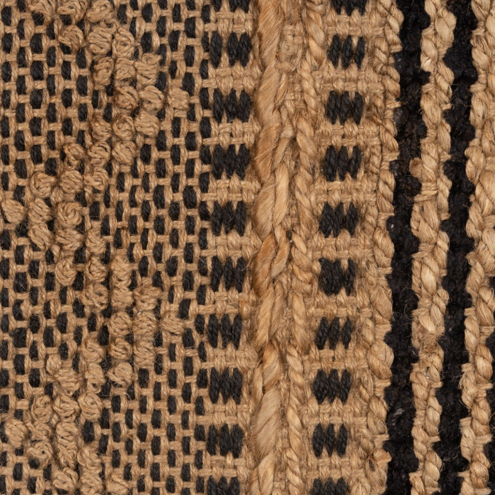 5" x 8" Tan and Black Intricate Striped Area Rug