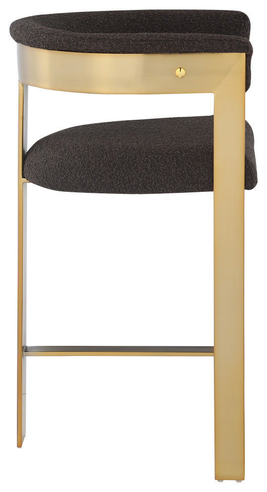 Romeo Upholstered Counter Stool, Set of 2, Brown, Boucle Fabric, Brushed Gold