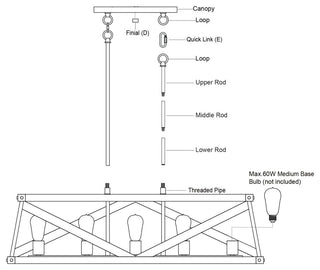 Vaxcel Lighting H0268 Wade 5 Light 37"W Linear Chandelier - Matte Black /