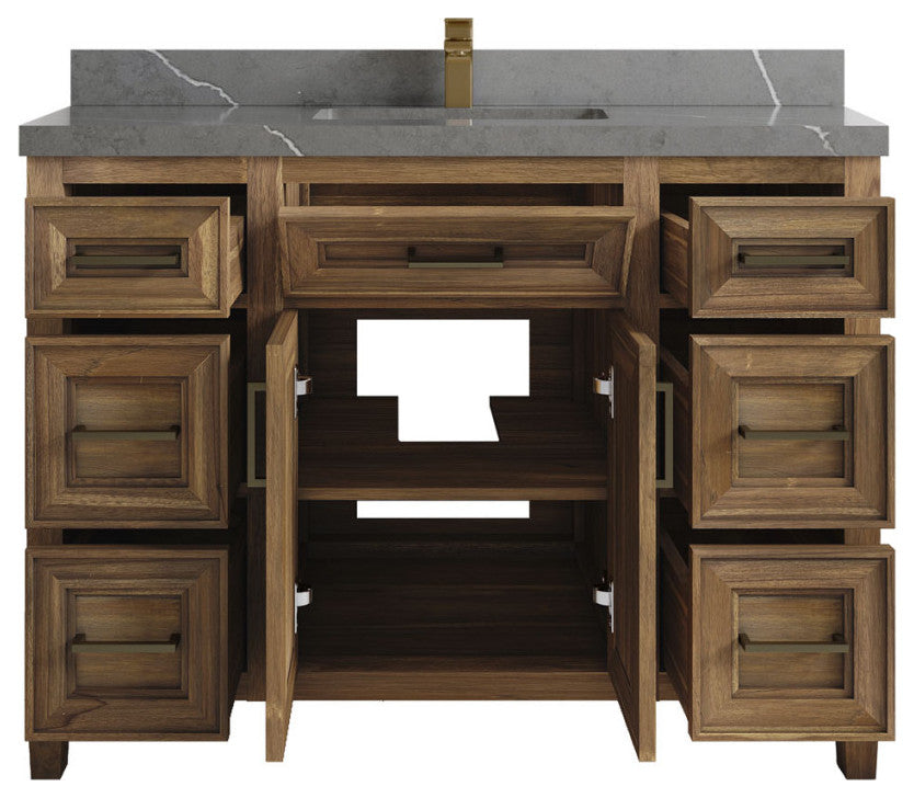 Santa Monica 48 Single Sink Bath Vanity in Graywashed Teak 2" Piatra Gray