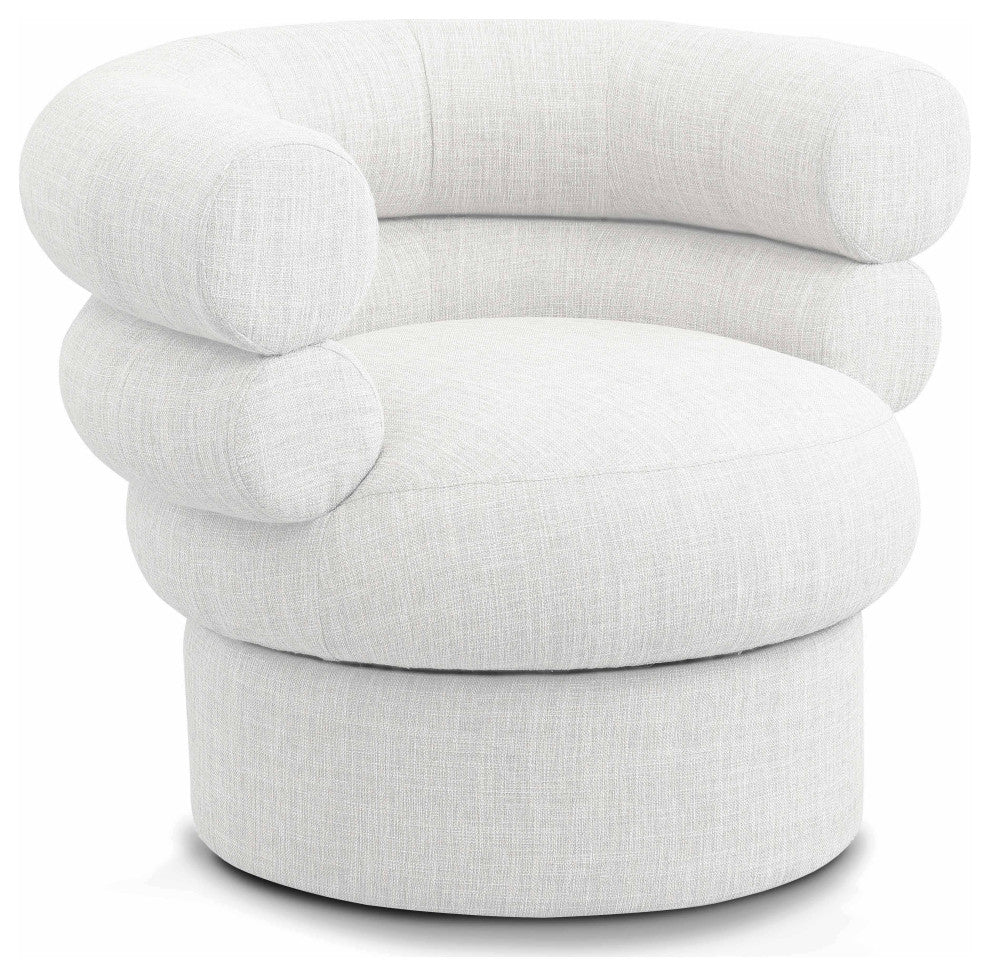 Valentina Linen Textured Fabric Upholstered Accent Swivel Chair, Cream
