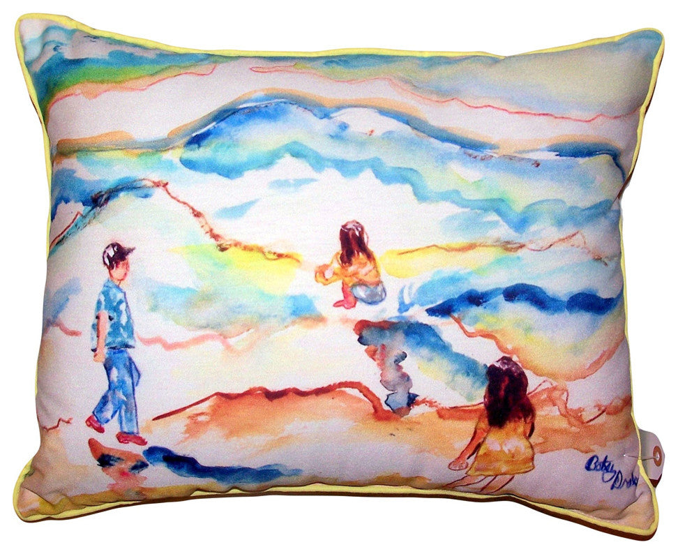 Playing at the Beach Small Outdoor/Indoor Pillow 11x14 - Set of Two