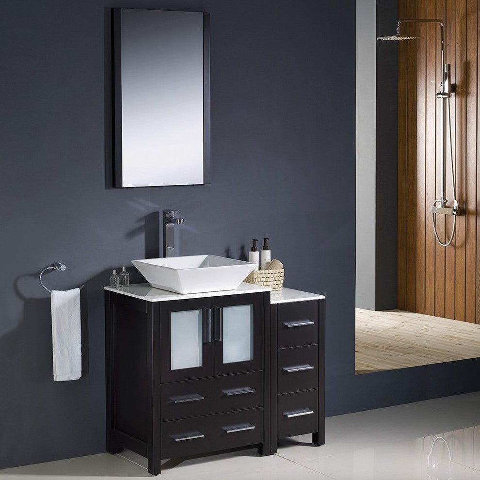 Torino 36" Espresso Modern Bathroom Vanity With Side Cabinet, FFT9152BN