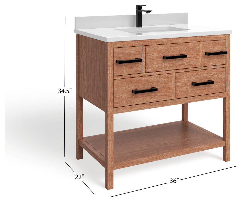 Adal Bath Vanity, Weathered Brown, 36", Single Sink, Freestanding
