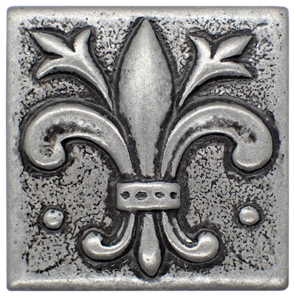 Fleur de Lis Metal Insert Tile Pewter 2"x2", Set of 8
