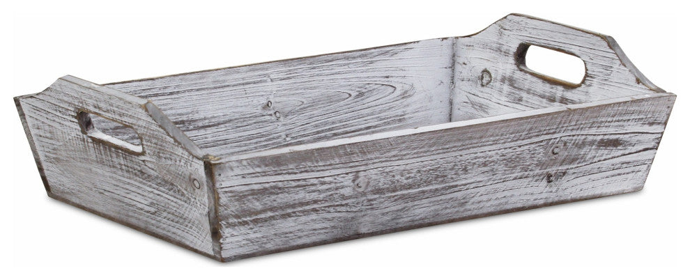 HomeRoots White Rustic Finish Wood Serving Tray With Handles