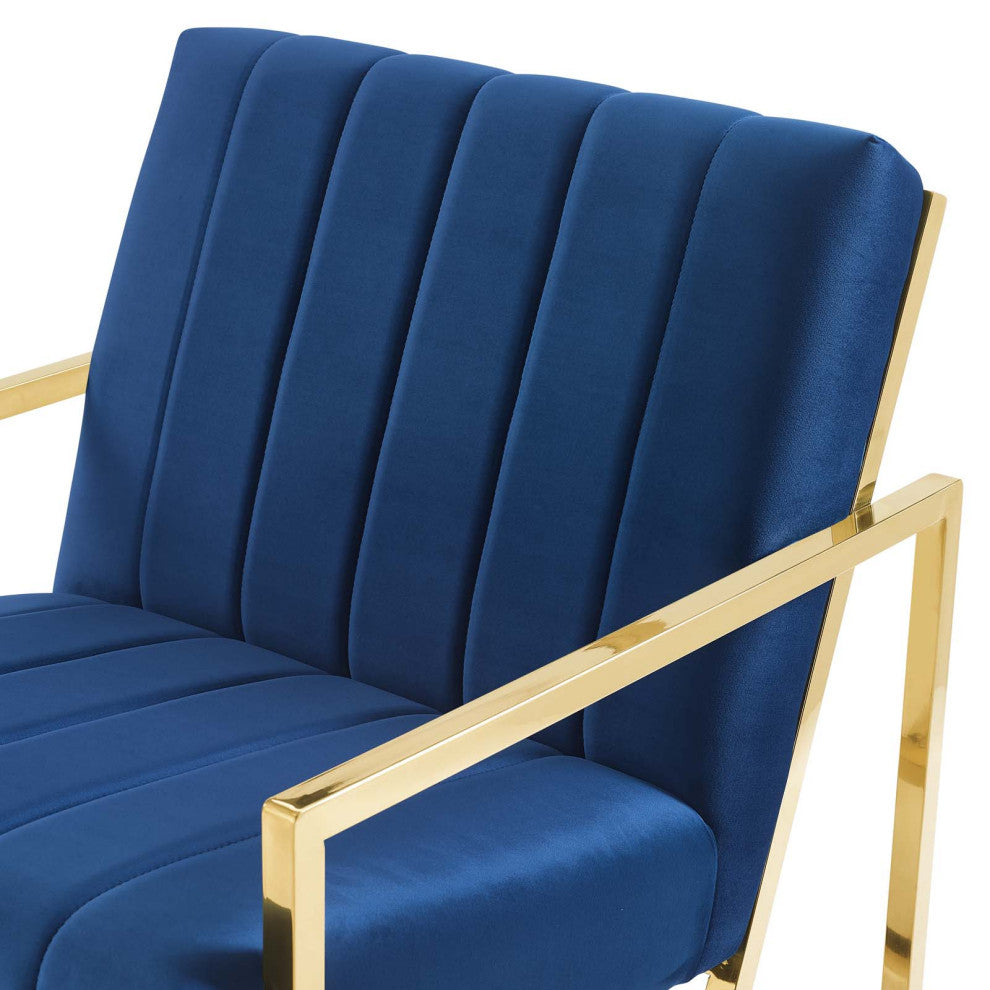 Tufted Armchair Accent Chair, Velvet, Blue Navy, Modern, Lounge Hospitality