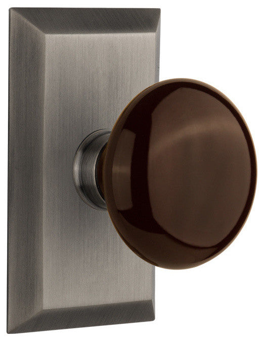 Studio Plate Privacy Poreclain Door Knob, Antique Pewter