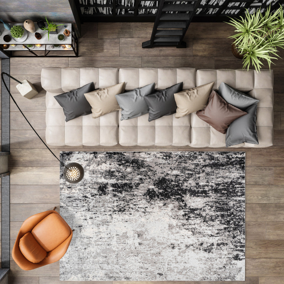 Storm Modern Abstract Area Rug, Gray/Cream, 5 X 8