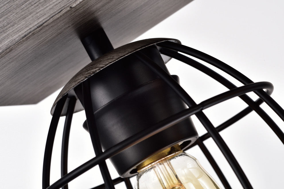 4-Light Wood and Black Cage Linear Pendant