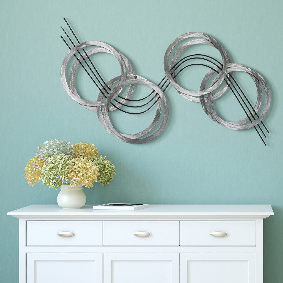 Hand Painted Etched Metal Wall Sculpture, Multi Color, Flowing