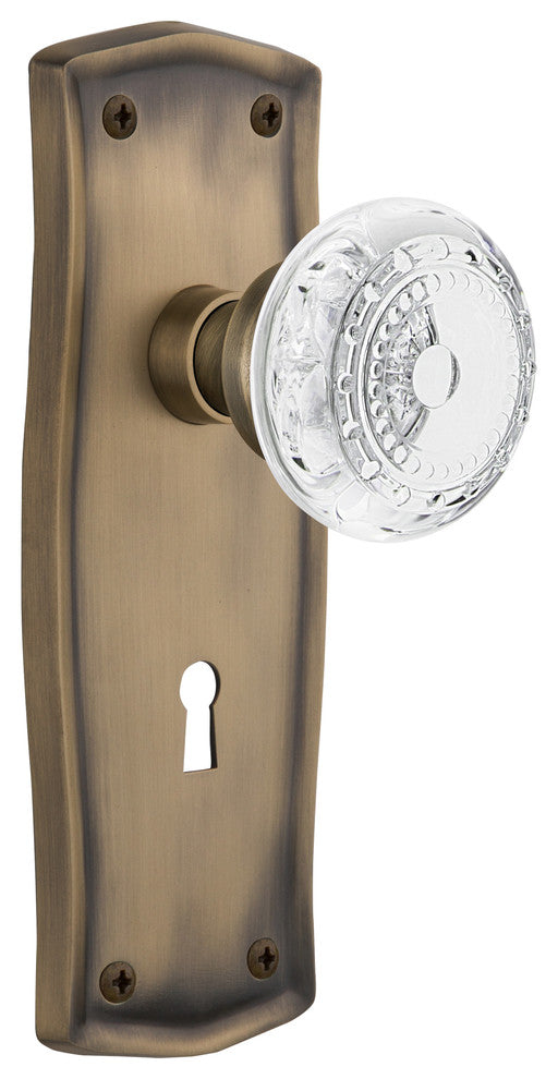 Prairie Plate Interior Mortise Crystal Meadows Knob, Antique Brass, 2.25"