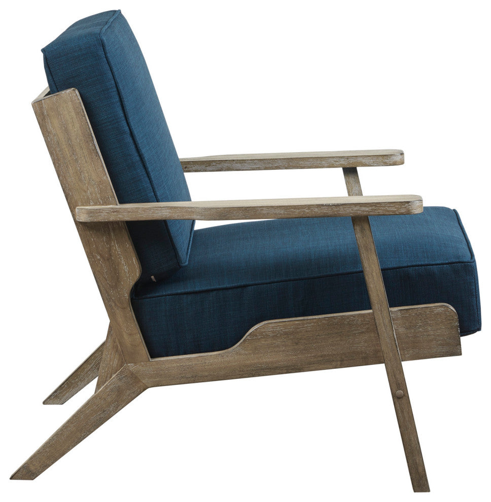 INK+IVY Malibu Reclaimed Wood Farmhouse Accent Chair, Navy Blue