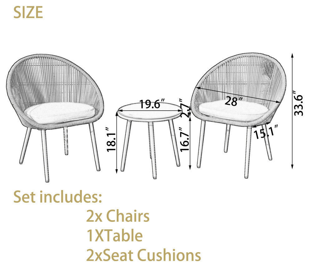 Outdoor Rope Chair Set With Coffee Table for Porch and Yard