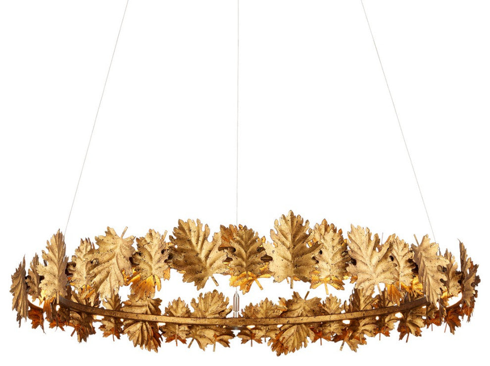 English Oak LED Chandelier, Gold Leaf