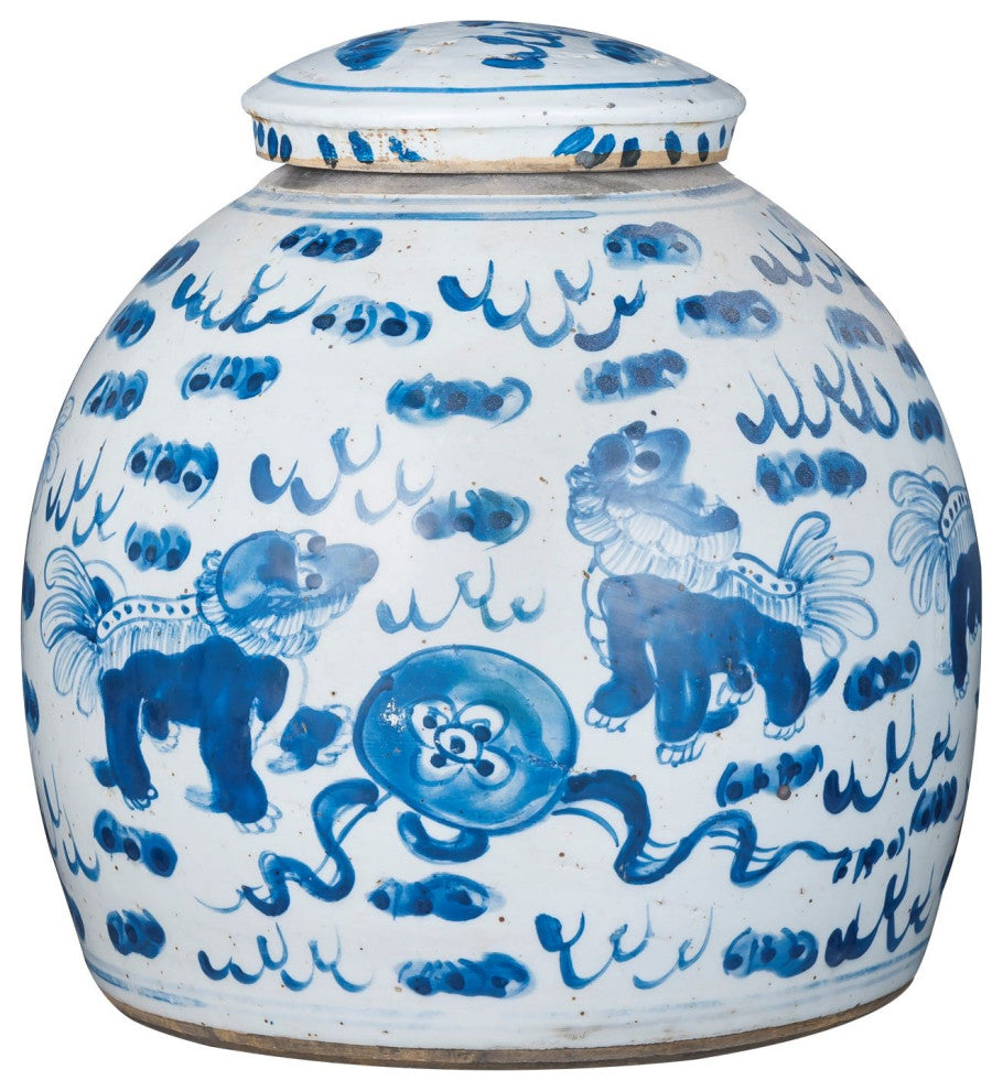 Vintage Ming Jar Lion Motif - Small