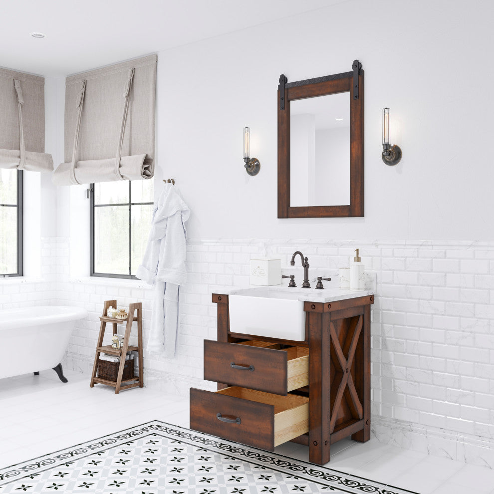 Paisley 30" Vanity, Rustic Sienna, Vanity With Barn Mirror