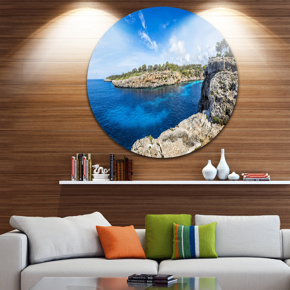 Cove Of Cala Pi Mallorca Panorama, Seascape Disc Metal Artwork, 11"