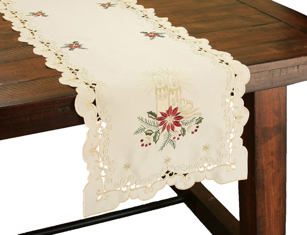 Golden Glow Embroidered Cutwork Christmas Table Runner, 16"x36"