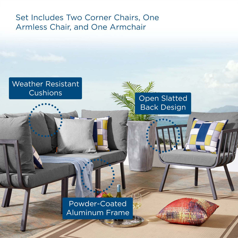 Lounge Sectional Sofa Chair Set, Aluminum, Metal, Gray, Modern, Outdoor