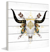 "Warrior Skull II" Painting Print on White Wood, 40"x40"