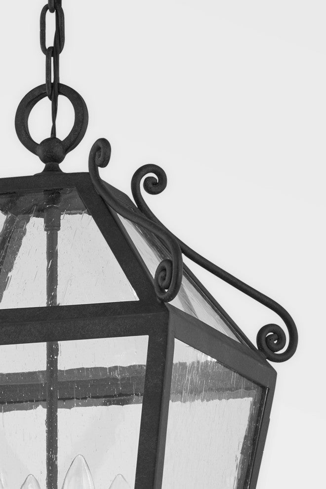 Santa Barbara County 4 Light Exterior Lantern French Iron Frame, Seeded Glass