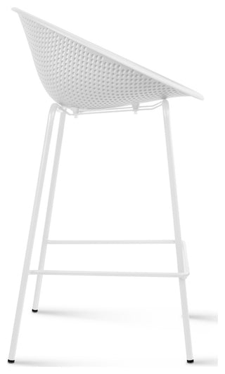 Set of 2 Modern Counter Stools with Perforated Low Back and Metal Frame, 25.5", White