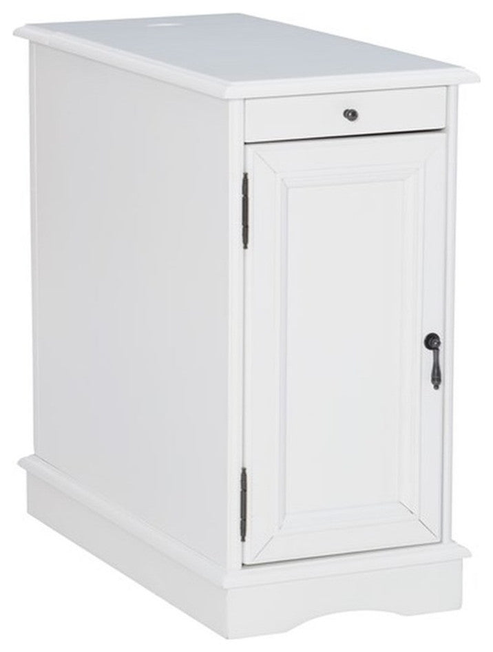 Home Square Wood Accent Table with USB in White Finish - Set of 2