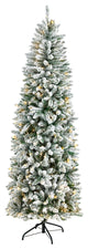 7' Slim Flocked Montreal Fir Artificial Christmas Tree, 300 Warm White LEDs